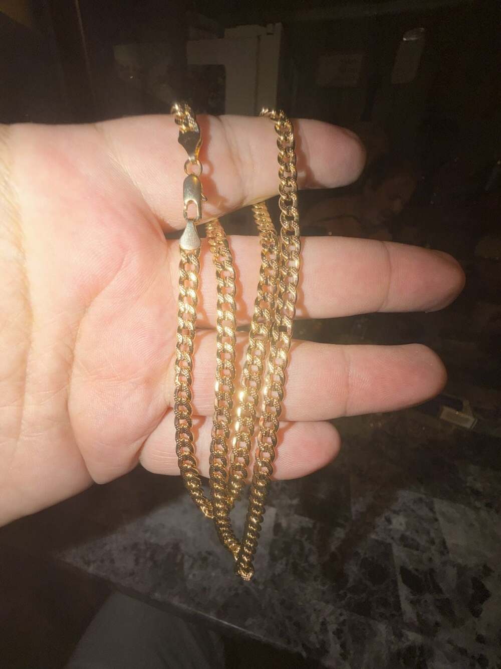 14K Yellow Gold pvd plated Textured Cuban Curb Link Chain 24 inch
